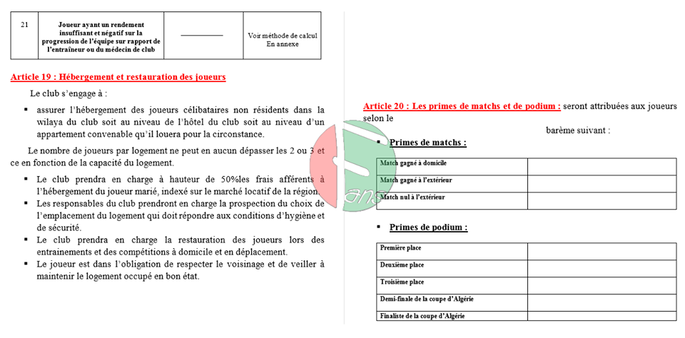Spécimen de règlement intérieur