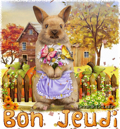 Gif animé Bon Jeudi avec mignonne petite lapine - automne - les gifs animés  de dentelledelune