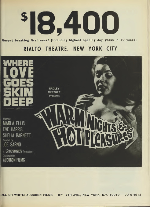 WARN NIGHTS AND HOT PLEASURES BOX OFFICE USA 1965