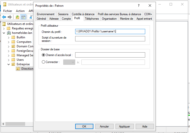 Création d'un profil itinérant