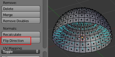 Le bouton Flip Direction change la direction des normales
