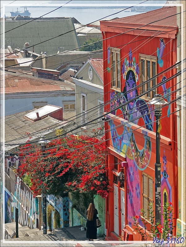 20/03/2022 suite : rues en pente, graffiti, architecture, fils électriques ....  - Valparaiso - Chili