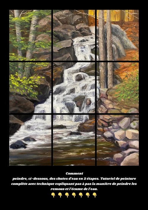 Dessin et peinture - vidéo 3875 : Comment peindre une cascade ou une chute d'eau ? - acrylique ou huile.
