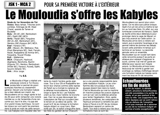 Samedi 28.03.2015 à Tizi Ouzou JSK-MCA 1-2