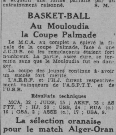 30.4.1944 MCA Basket gagne la coupe Palmade