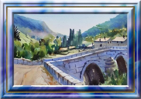 Dessin et peinture - vidéo 3323 : Peindre un petit pont de pierre - aquarelle.
