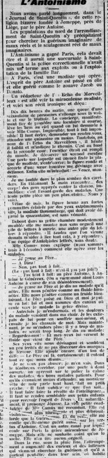 L'Antoinisme (Journal de la ville de Saint-Quentin et de l’arrondissement, 9 mars 1912)