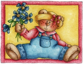 girl bear and flowers