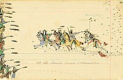 Représentation du massacre de Sand Creek par le Cheyenne Howling Wolf.