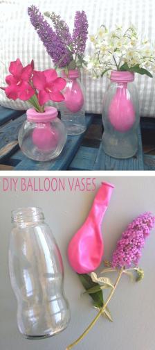 DIY Balloon Vases:  A plastic or glass bottle and a balloon ... very creative recycling!