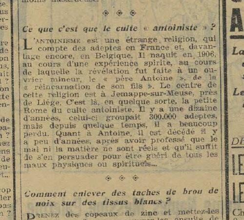 Culte Antoiniste (Dimanche illustré n°787-27 mars 1938)