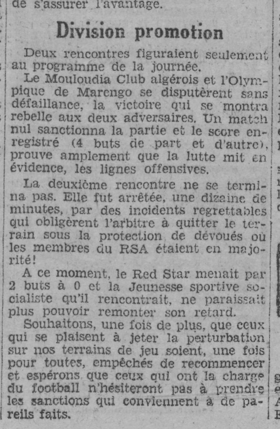 Dimanche 8.12.1929 à Belfort mis à jour MCA-OM (Olympique Marengo) 4-4