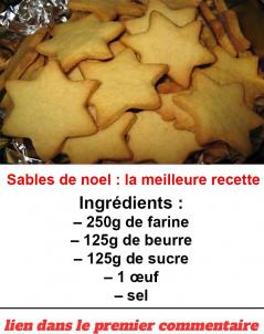 Peut être une image de texte qui dit ’Sables de noel :la la meilleure recette Ingrédients: -250g de farine -125g de beurre -125g de sucre -1 ceuf -sel lien dans le premier commentaire’