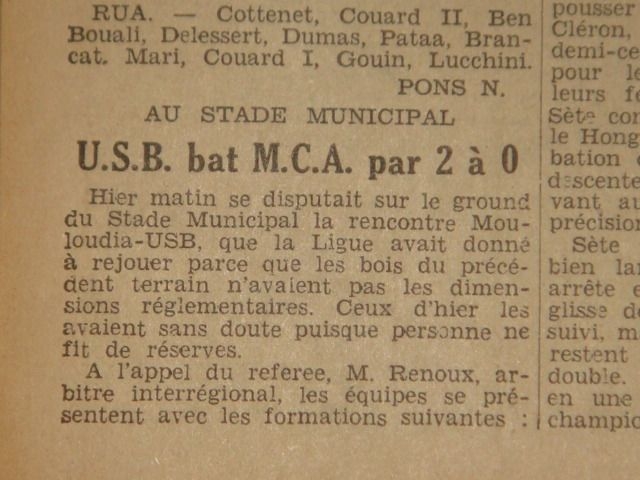 Dimanche 22.5.1932 au municipal match à rejouer MCA-USB 0-2