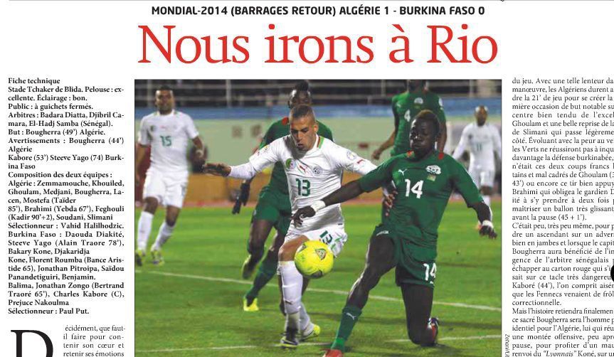 Mardi 19.11.2013 à Blida EN-Burkina Fasso 1-0 Qualifié pour le brésil 2014