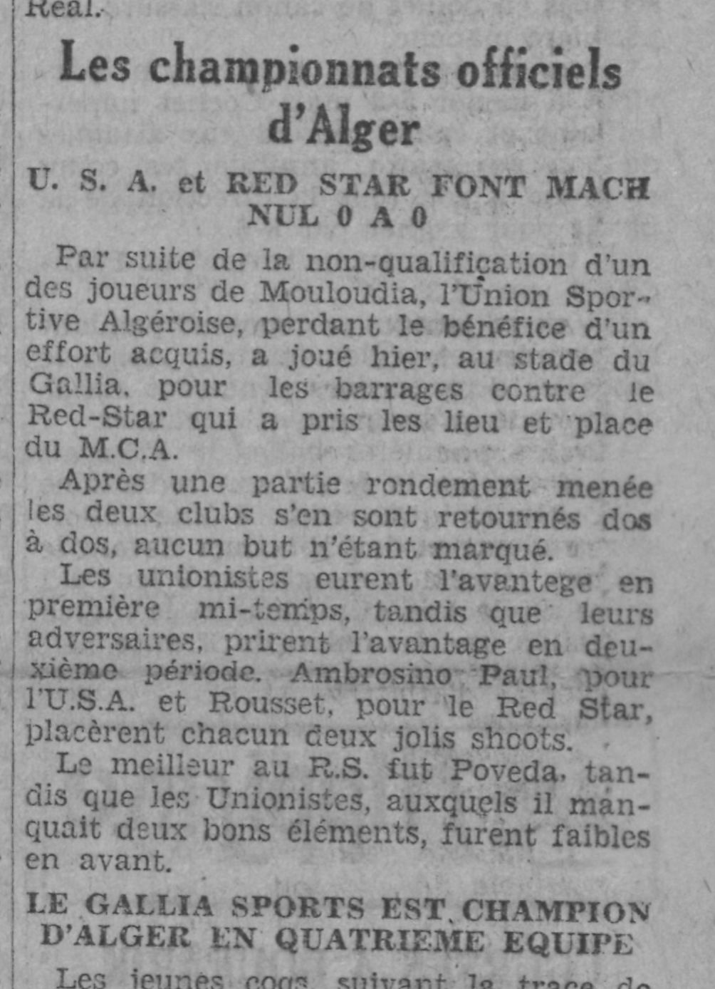 Dimanche 1.6.1930 Barrage USA-RSA 0-0 (MCA disqualifié e remplacé par el RSA)