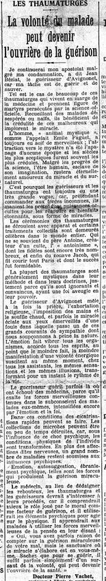Les thaumaturges (Le Matin, 2 février 1925)