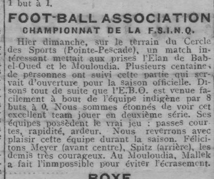 Premier match officiel du Mouloudia 16.10.1921