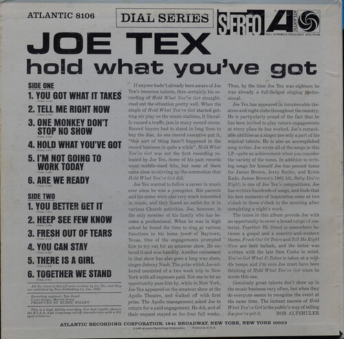 Joe Tex : Album " Hold What You've Got " Atlantic Records SD 8106 [ US ]