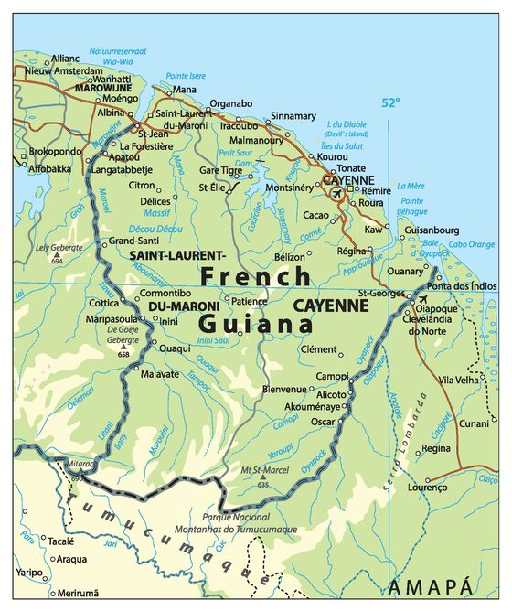 Carte de la Guyane - Guyane cartes des villes, relief ...