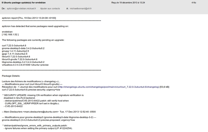 Notifications de mises à jour par e-mail avec apticron
