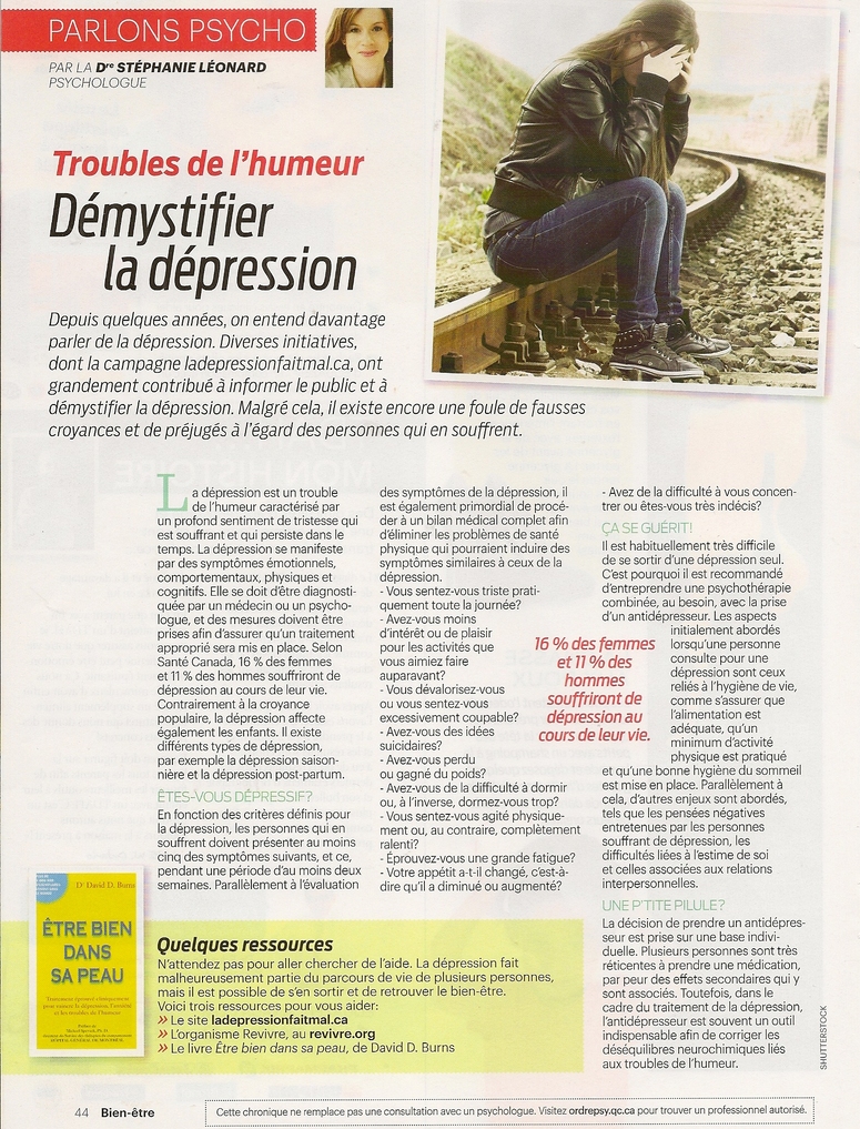 Santé-Psycho:  Démystifier la dépression