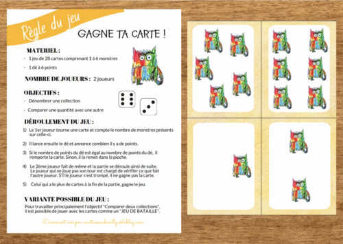 Jeu : Gagne ta carte - comparaison schème du dé et collection