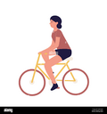 Jeune femme aux cheveux sombres à vélo et passant du temps à  l'extérieur.Illustration vectorielle de dessin animé d'activité sportive  saine et récréative Image Vectorielle Stock - Alamy