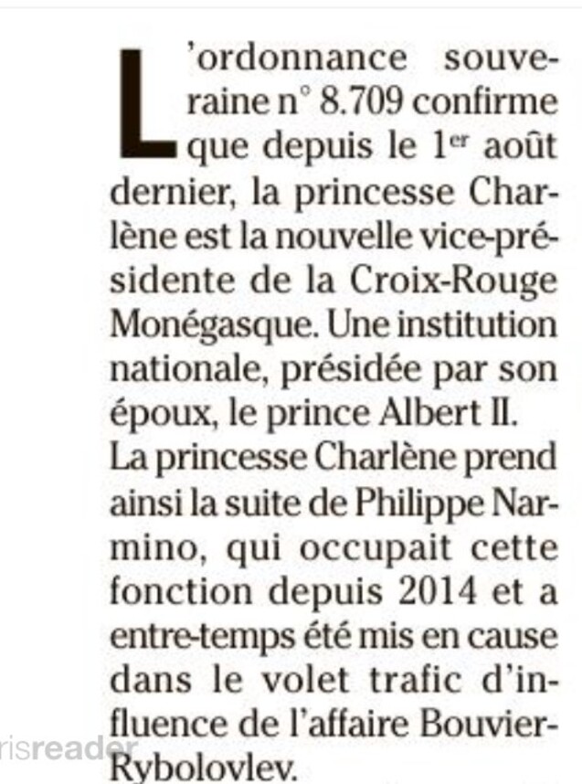 Monaco Matin: La princesse Charlène, vice présidente de la Croix Rouge