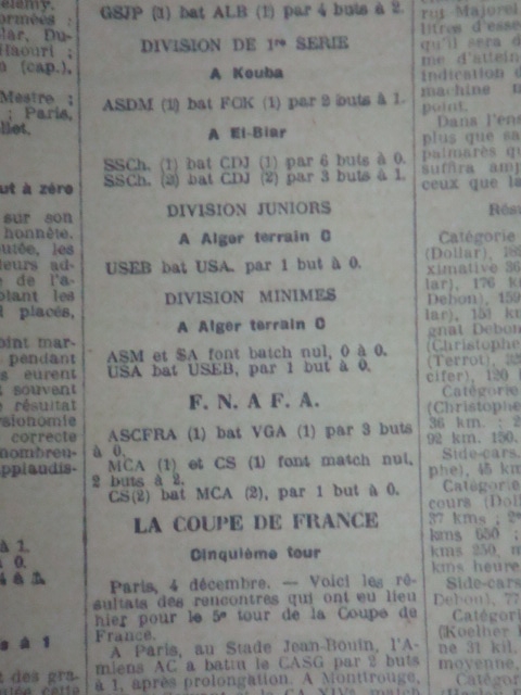 4.12.1927 Cercle des sports-MCA 2-2 (le soir du match remise de la coupe des AS)