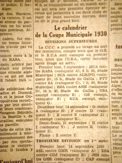 Caledrier de la coupe Municipal