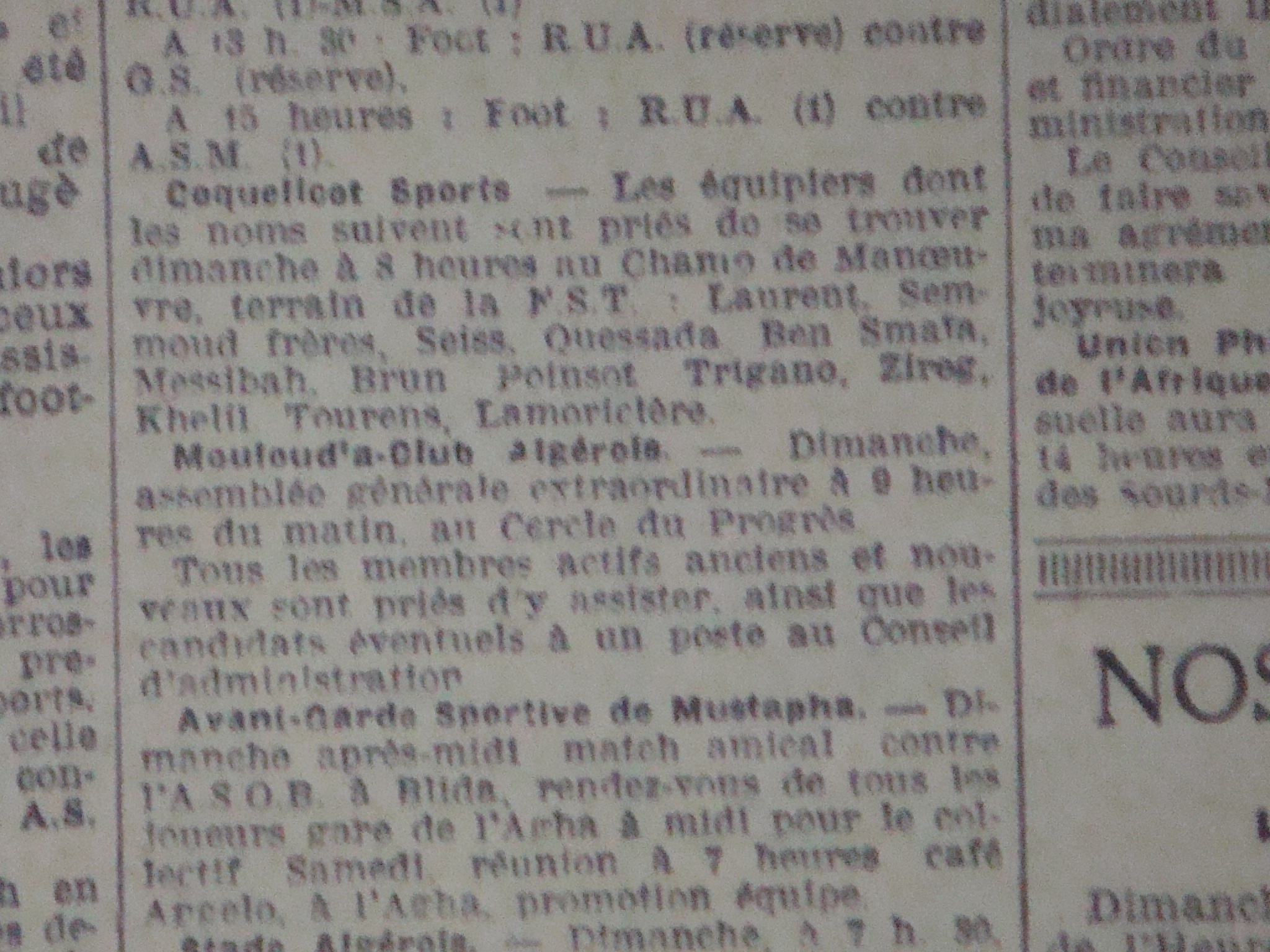 14.10.1928 Assemblée Générale du Mouloudia