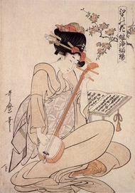 Utamaro Kitagawa -Flowers of Edo Young Woman's Narrative Chanting to the Shamisen