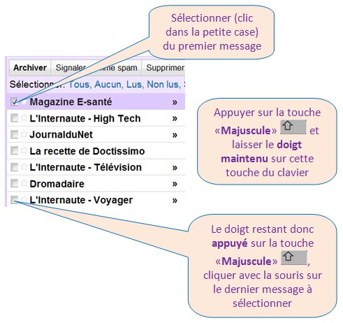 GMAIL – SELECTIONNER RAPIDEMENT UNE SUITE DE MESSAGES