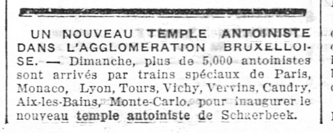 Nouveau temple de Schaerbeek (La Wallonie, 6 août 1925)(Belgicapress)