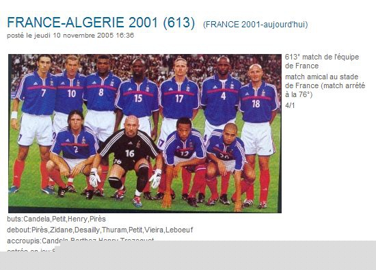Samedi 06.10.2001 Stade de france l\'équipe de France-Algérie 4-1