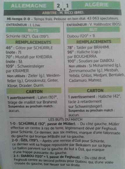 Lundi 30.6.2014 à Porto Alegre Allemagne-EN 2-1 après prolongations