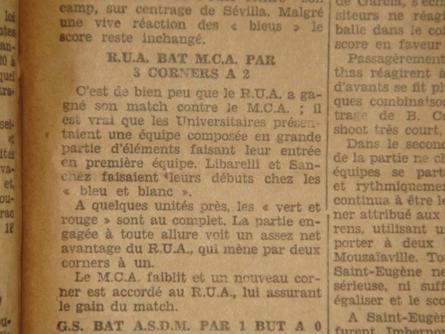 D 15.9.1929 Coupe Municipalité RUA-MCA 0-0 (3 corners à 2)