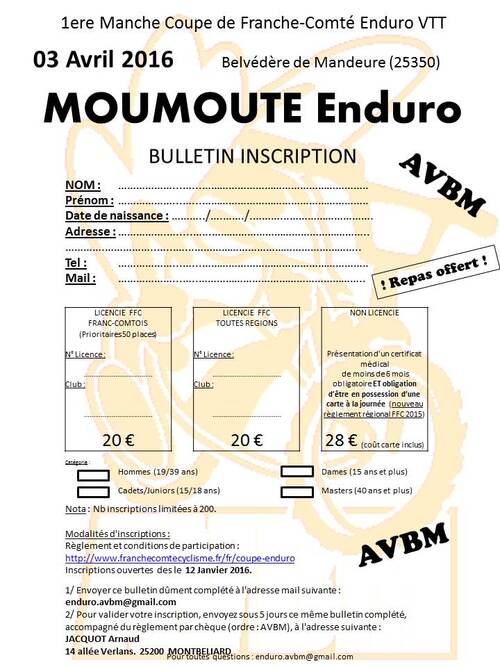 Moumoute Enduro 2016 !!        => 3 Avril 2016 <=