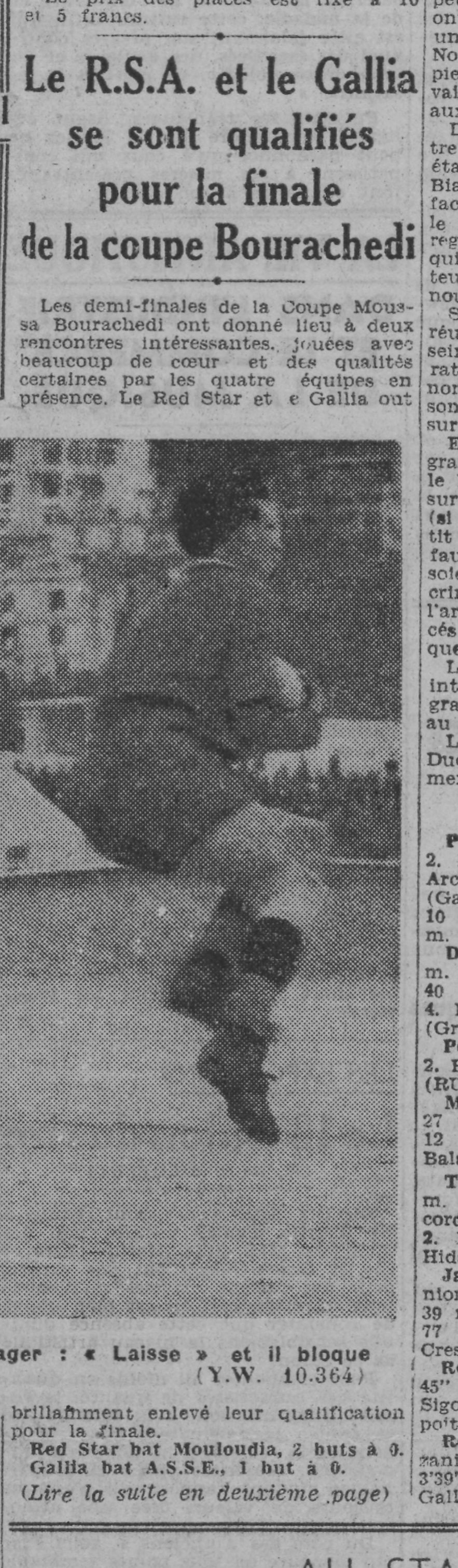Dimanche 25.5.1941 Amical coupe Bourachedi RSA-MCA 2-0 et  GSA-ASSE 1-0