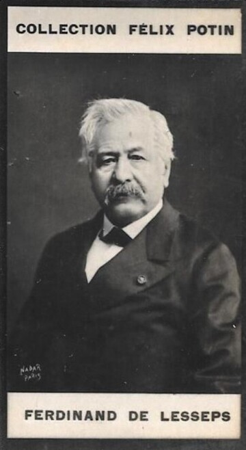 Ferdinand de Lesseps, défendu par Henri Barboux dans l’affaire du Canal de Panama (chromo Félix Potin, tiré à partir d’une photographie noir et blanc de Nadar)