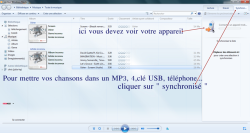 Graver ou synchroniser vos chansons sous " windows Média Player ".