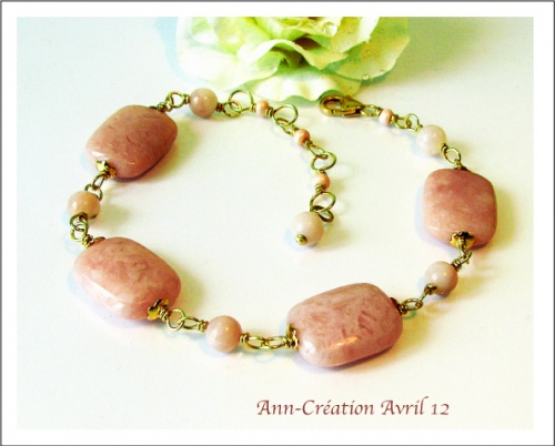Bracelet Opale Rose Naturelle / Plaqué Or 14 kt Gold Filled & Laiton