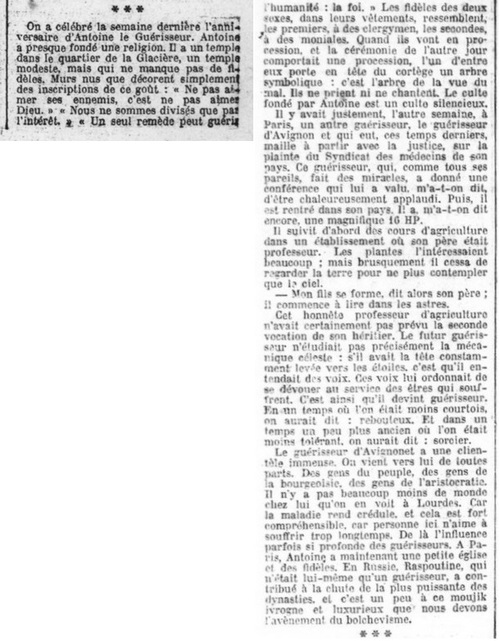 Lettre de Paris - Les guérisseurs (Le Progrès de la Somme, 30 juin 1925)