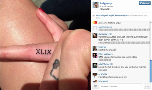 Katy Perry se fait tatouer pour fêter sa performance au Super Bowl