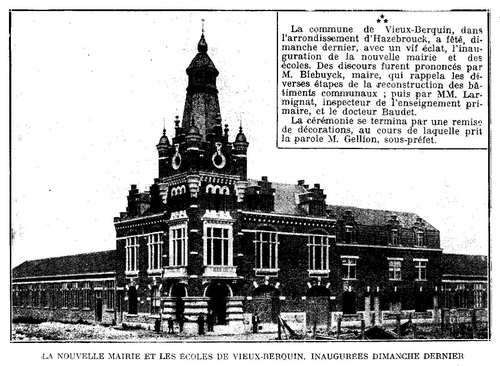 Inauguration de la nouvelle mairie de Vieux-Berquin (Le Grand hebdomadaire illustré, 3 août 1924)