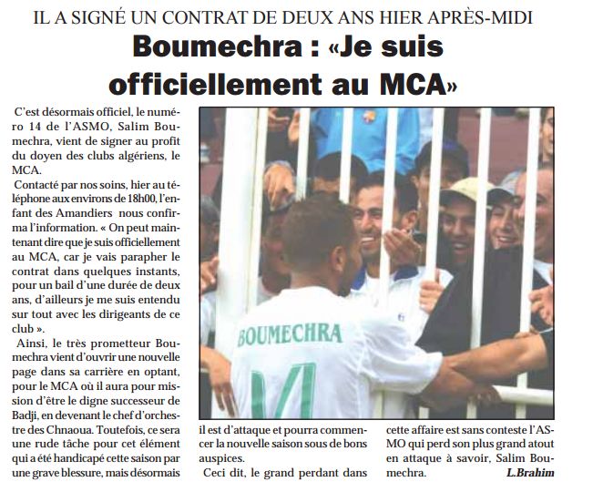 Boumechra signe au MCA