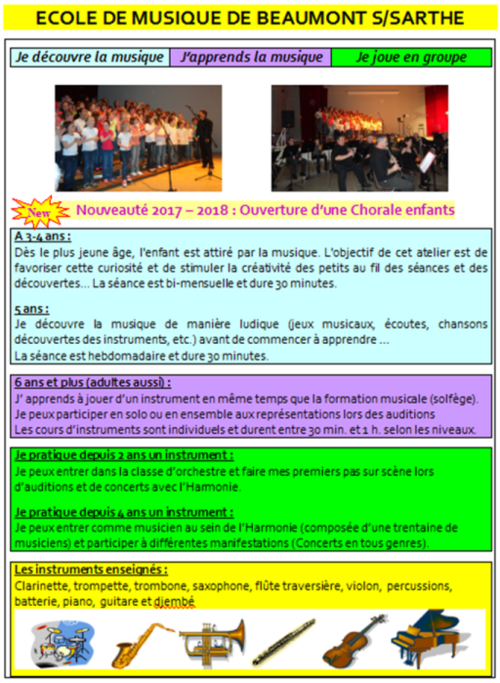 Plaquette Ecole de Musique 2017-2018 Beaumont sur Sarthe