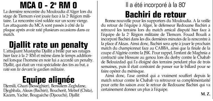 Mercredi 09.04.2014 stade Akid Lotfi  Amical 2ème R.M-MCA 0-0