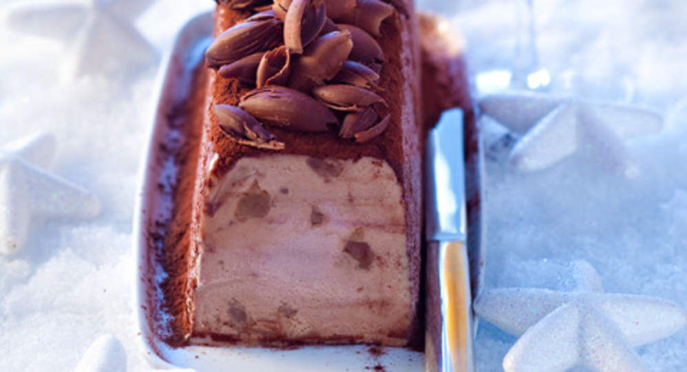 Bûche glacée aux marrons, sabayon au rhum